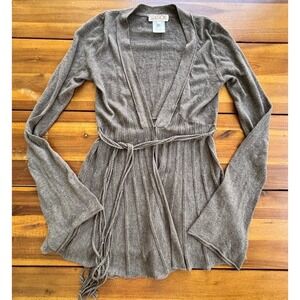 Anthropologie LaRok Cotton Cashmere Tie Front Cardigan Brown Boho Size XS